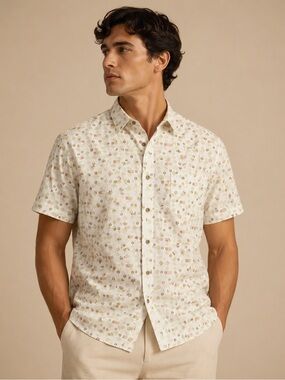 Nat Nast Casual Short-Sleeve Button-Down Shirt in Cream Floral L